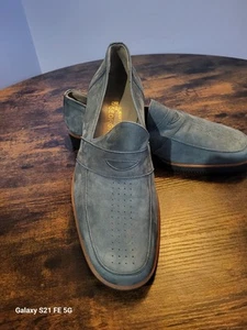 ROMANO MARTEGANI Steel Blue Suede Italian Loafers Mens 8.5 M - Picture 1 of 12