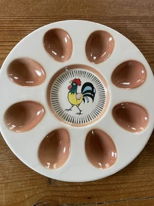 Vintage Lego Ceramic DEVILED EGG 8" PLATO con Gallo Japón - Imagen 1 de 4