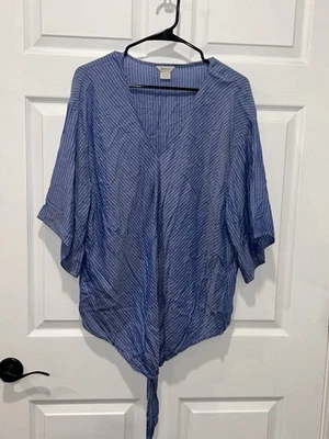 Женская блузка Ariat вестерн синий белый в полоску галстук спереди v-образным вырезом размер XL - Изображение 1 из 4