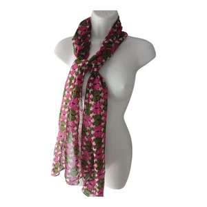 Vintage silk pink geometric green scarf wedding party evening cocktail - Picture 1 of 8