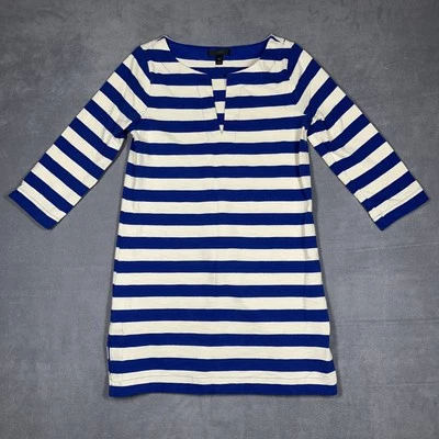 Vestido feminino J Crew extra pequeno listrado azul creme manga 3/4 algodão náutico - Imagem 1 de 4