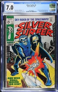 Silver Surfer #5, Marvel (1969) CGC 7.0 (FN/VF) - Fantastic Four & Stranger App! - Bild 1 von 3
