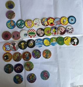 Vintage 1990’s Chupa Caps Yellow Back x 41 Pogs - Picture 1 of 2