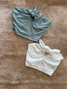 Set of 2 SHEIN ribbed bandeau crop tops in sage green and white – size XS UK 6 - Picture 1 of 4