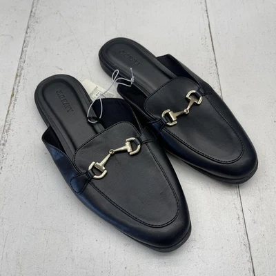 Sapatos femininos Old Navy tamanho 8 preto Horsebit Mule mocassins sem costas plano - Imagem 1 de 4