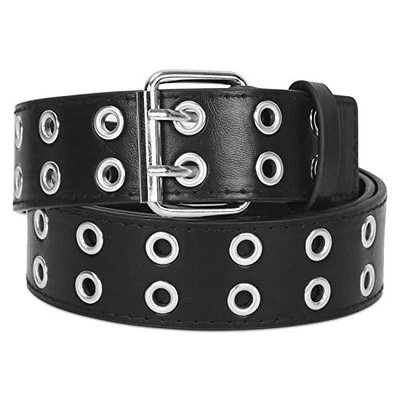 Double Grommet PU Leather Belt for Women Men Punk XL: Fits Waist 48-53" 1-black - Image 1 of 4
