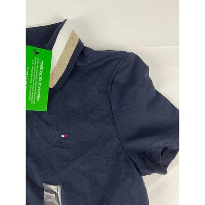 Tommy Hilfiger Polo XS Navy Blue Gold Collar Short Sleeve Recycled - Image 1 of 4