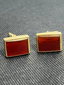 Vintage Jaguar 12K GF Red Guilloché Enamel Cufflinks Mid-Century Mens Jewelry - Picture 1 of 12