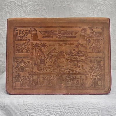 Organizador de documentos egipcio hecho a mano vintage de cuero plegable Boho Business Foto 1 de 4