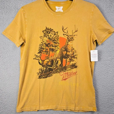 Camisa Lucky Brand MILLER HIGH LIFE PARA HOMBRES Grande Amarilla CAZA DE CERVEZA Envejecida Nueva con Etiquetas Foto 1 de 4