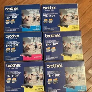 Lot 6 BROTHER TN-110c (2) Tn-110m (1) Tn-110y (2) Tn-115y (1) Toner Cartridges - Picture 1 of 6