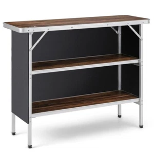 Outdoor Foldable Camping Table 2-Tiers Open Storage Organizer Shelves Picnic BBQ - Picture 1 of 14