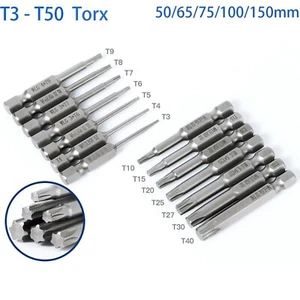 Extra Long Torx Bits Magnetic Torx Screwdriver Bit Set 1/4" Hex Shank T3 T4 -T50 - Picture 1 of 55
