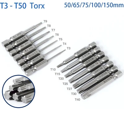 Extra Long Torx Bits Magnetic Torx Screwdriver Bit Set 1/4" Hex Shank T3 T4 -T50 - Image 1 of 4