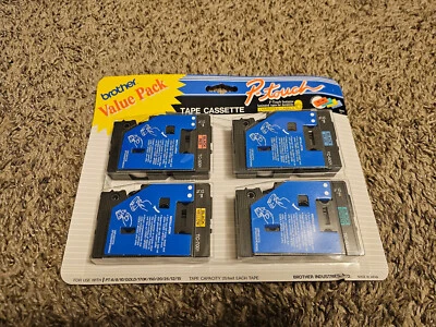 4 pack P Touch TC-50 Tape Black on Red or Yellow or Blue or Green 1/2" x 25' NEW - Image 1 of 2