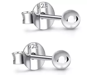 STERLING SILVER BALL STUD EARRINGS - Picture 1 of 4
