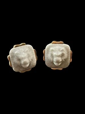 Vintage Swank Royal Copenhagen Porcelain Lion Cufflinks Original Crackle Finish  - Image 1 of 4