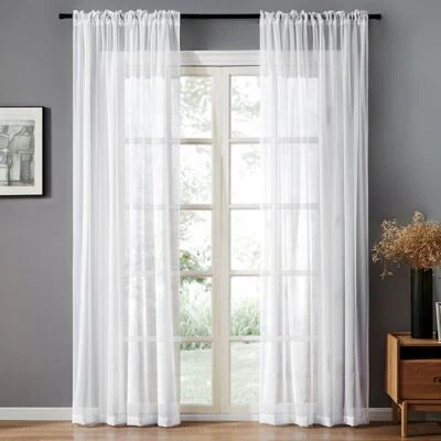2 Panels Sheer Curtain Tulle Voile Window Drapes Rod Pocket Living Room Bedroom - Image 1 of 4
