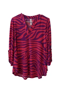 Dear Scarlett Women Tunic Liquid Knit Roll Sleeve Popover Zebra Print Pink Small - Picture 1 of 8