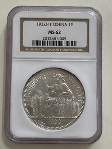 Undergraded NGC MS62  1922-H French Indo-China -  French Colony Silver Piastre - Picture 1 of 2