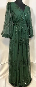Giffniseti Plus Size 3XL Women’s Green Sequins Dress Long Belted x62 - Picture 1 of 14