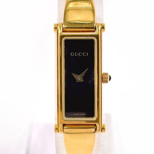 GUCCI Orologi 1500L Acciaio Inox Oro Nero Quarzo Donna Bracciale Vintage