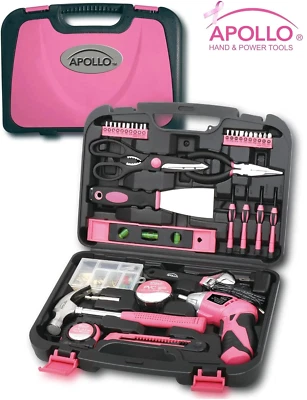 Apollo Tools DT0773N1 Black Case Lightweight Pink Household Tool Kit 135 Piece - Image 1 of 4