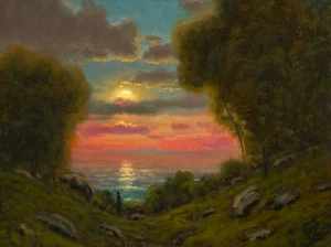 Painting Oil Landscape Art California American Moon Ocean Newport MAX COLE - Picture 1 of 8