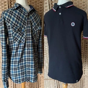 2 x PRETTY GREEN Black POLO Shirt & Blue White Check Shirt 38" MOD 60s SKA Oasis - Bild 1 von 24