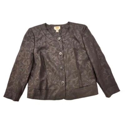 Blazer Talbots Mujer Sin Cuello Talla 14W Brocado Negro Tela Italiana Abotonada Foto 1 de 4