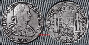México Fernando VII 8 reales plata año 1810 HJ. Peso 26,79 gr. 39 mm. ESCASA. - Bild 1 von 2