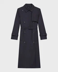 NEW Theory Relaxed Trench Coat in Stretch Flannel in dark navy Sz L #C4310 - Picture 1 of 12