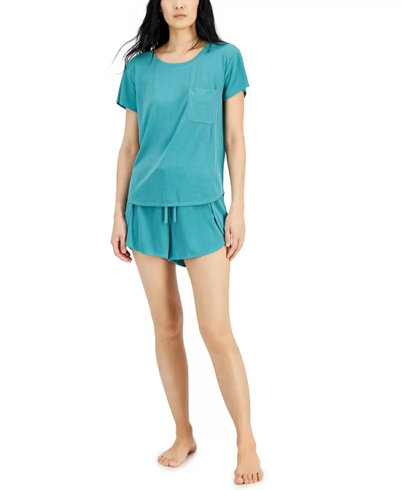 Womens Pocket T-Shirt & Tulip-Hem Shorts Pajama Set Ribbed - Alfani X-Small - Image 1 of 4