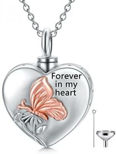 Heart Urn Necklaces for Ashes 925 Silver Hummingbird Sunflower Memorial Pendant - Picture 1 of 7