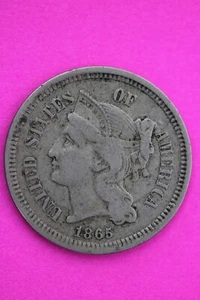 1865 Three 3 Cent Nickel Scarce Semi Key Date Type Coin Philadelphia Mint 05 - Picture 1 of 4