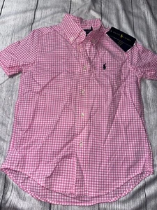 Ralph Lauren Boys Size 6 Pink Checked Short Sleeve Button Up Shirt NEW - Picture 1 of 3