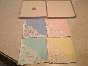 Vintage Cocktail Napkins Belgian Brussels LInen Lace Original Box Unused - Picture 1 of 12