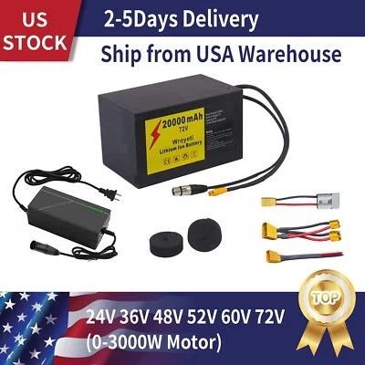 WROYETI 72V 20Ah Electric Bike Lithium Ion Battery with Metal Case for 200-3000W Motor