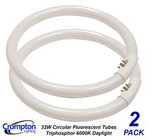 2 x 32W T9 Triphosphor Circular Fluorescent Tubes Lamps 6000K Cool Daylight - Picture 1 of 6