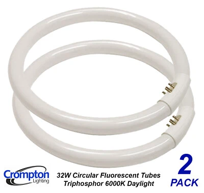 2 x 32W T9 Triphosphor Circular Fluorescent Tubes Lamps 6000K Cool Daylight  - Image 1 of 4