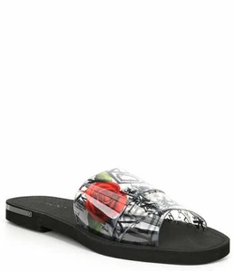 DKNY ISHA GRAFFITI CLEAR ROSE PVC POOL SLIDES MULES SANDALS 8.5 9 9.5 10 SHOES - Picture 1 of 4