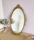 Vintage Ornate Victorian Inspired Heavy Gold Gilt Metal Frame Oval Wall Mirror