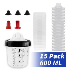 15Packs PPS CUPS Disposable Paint Spray Gun Cup Liners and Lid System 600ml/20Oz - Picture 1 of 7