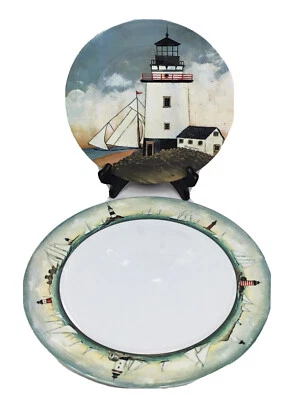 Juego de platos de cena y almuerzo Sakura BY THE SEA faro melamina David Brown usado en excelente estado Foto 1 de 4