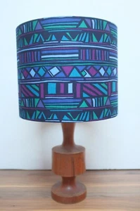 Original 80er Jahre Stoff Lampenschirm - Retro, 25 cm Trommel, blau, lila, grün - Bild 1 von 5