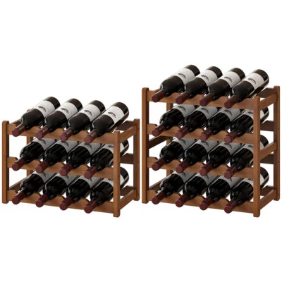 Estante apilable para almacenamiento de vino de bambú macizo de 3/4 niveles 12/16 botellas Foto 1 de 4