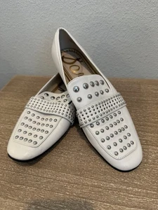 Sam Edelman Chesney White Leather Silver  Studded Loafers Flats Women’s Size 9 M - Picture 1 of 10