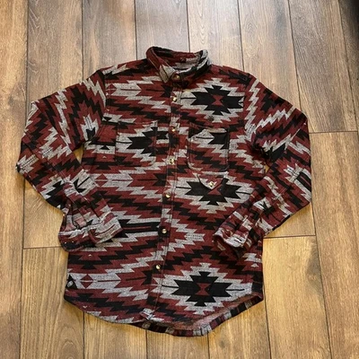 10.Deep Aztec Pattern Shirt – Streetwear Workwear Flannel Style – Size L - Image 1 of 4