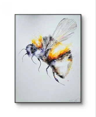 Pintura acuarela original firmada por Elle Smith Art of A Bee, arte de pared, decoración Foto 1 de 4