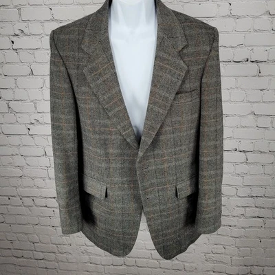 Blazer Abrigo Deportivo Farah Gris Mezcla Lana Espiga Cuadros 2 Botones Talla 38R Foto 1 de 4